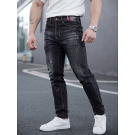 Men's Casual Skinny Jeans, Chic Street Style Stretch Jeans