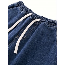 Men's Street Style Wide Leg Denim Jeans, Casual Drawstring Pants, Hip-Hop Loose Fit Jeans