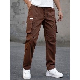 Men's Cargo Pants, Fashionable Casual Workwear, Polyester, Solid Color, Non-Stretch, Regular Fit, Woven Fabric, Novelty Clothing for Men