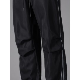 Men'S Casual Joggers, Polyester 100%, Basics Style, Solid Color, Regular Fit Straight Leg, with Drawstring Waist, for Spring/Fall - Non-Stretch Woven Fabric