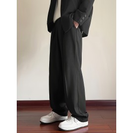 Men's Casual Fashion Pants, Versatile Solid Color, Polyester Fabric, Cropped Length