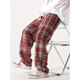 Men's Loose Fit Plaid Trousers, Breathable Comfort, Drawstring & Pockets