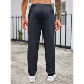 1pc Men'S Casual Cotton Drawstring Pants - Solid Color, Non-Stretch Fabric, Regular Fit, All-Season Straight Leg Cargo Trousers