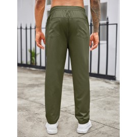 1pc Men'S Casual Cotton Drawstring Pants - Solid Color, Non-Stretch Fabric, Regular Fit, All-Season Straight Leg Cargo Trousers