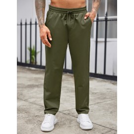 1pc Men'S Casual Cotton Drawstring Pants - Solid Color, Non-Stretch Fabric, Regular Fit, All-Season Straight Leg Cargo Trousers