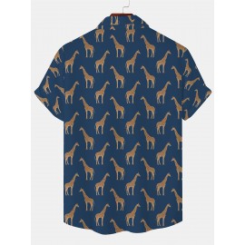 Men's Giraffe 3D Print Casual Shirt, Button Front Short Sleeve Top, Men's Clothes For Daily Wear/Party