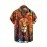 1pc Men'S Casual Short Sleeve Shirt with 3D Lion Print, Polyester Woven Fabric, Slight Stretch, Regular Fit, Lapel Collar - Animal Pattern Design