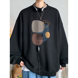 MOGAO Casual Geometric Sweatshirt for Men - Polyester Knit Fabric, Long Sleeve, Regular Fit, Round Neck, Comfortable and Trendy Unisex Hoodie