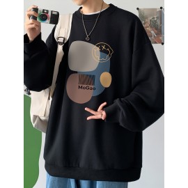 MOGAO Casual Geometric Sweatshirt for Men - Polyester Knit Fabric, Long Sleeve, Regular Fit, Round Neck, Comfortable and Trendy Unisex Hoodie