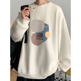 MOGAO Casual Geometric Sweatshirt for Men - Polyester Knit Fabric, Long Sleeve, Regular Fit, Round Neck, Comfortable and Trendy Unisex Hoodie