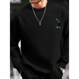 Men's Casual Golf Print Crewneck Sweatshirt - Relaxed Fit, Polyester Knit, Machine Washable, Fall/Winter Fashion
