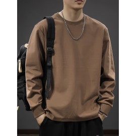 Men's Casual Cotton Long Sleeve T-Shirt - Crew Neck, Loose Fit, Spring & Fall Collection