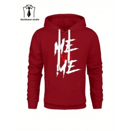 ME VS ME Print, Men's Casual and Cozy Hoodies, Trendy Long Sleeve Hooded Sweatshirt, Casual Versatile Top for Autumn Winter