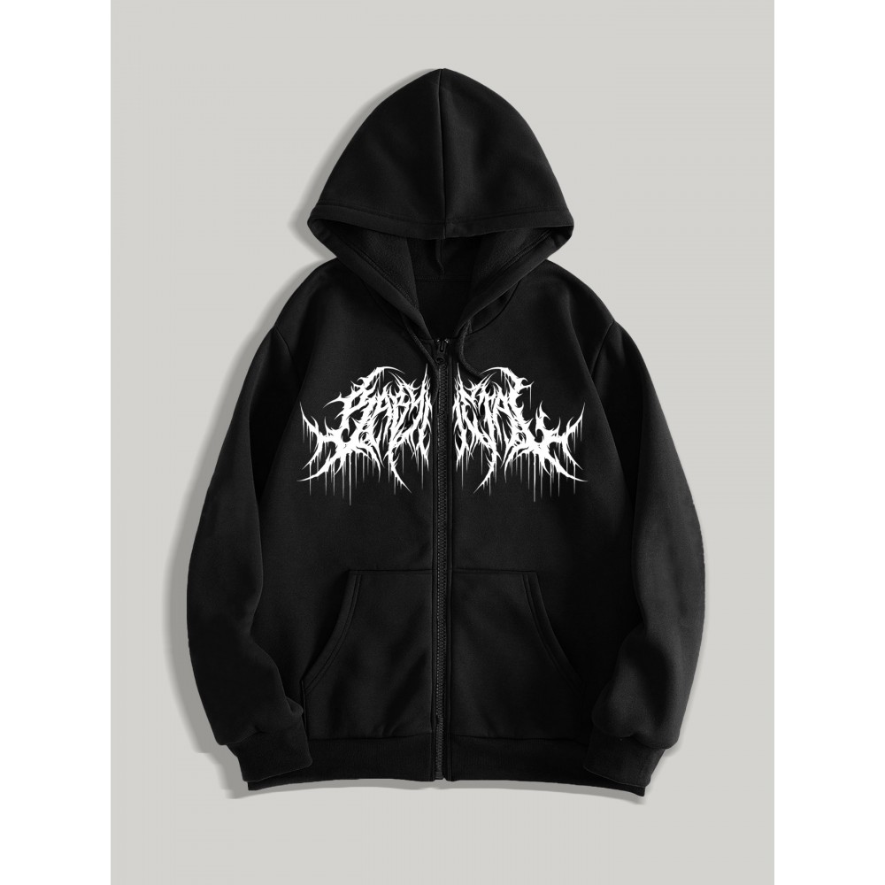 Men's Gothic Thorns Graphic Hoodie - Fall/Winter Casual Knit Fabric Zip-Up Hooded Sweatshirt with Geometric Pattern - 100% Polyester Slight Stretch Regular Fit