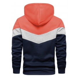 Men's Color Block Hoodie with Kangaroo Pocket and Drawstring - Comfortable and Stylish Sweatshirt for Spring and Fall